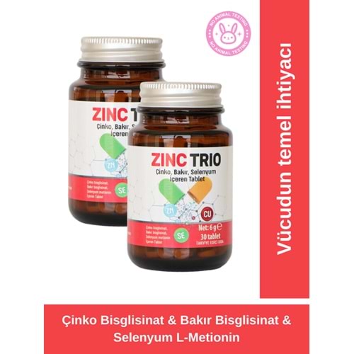 ZINC TRIO 30 2’Lİ PAKET Çinko, Bakır, Selenyum içeren tablet